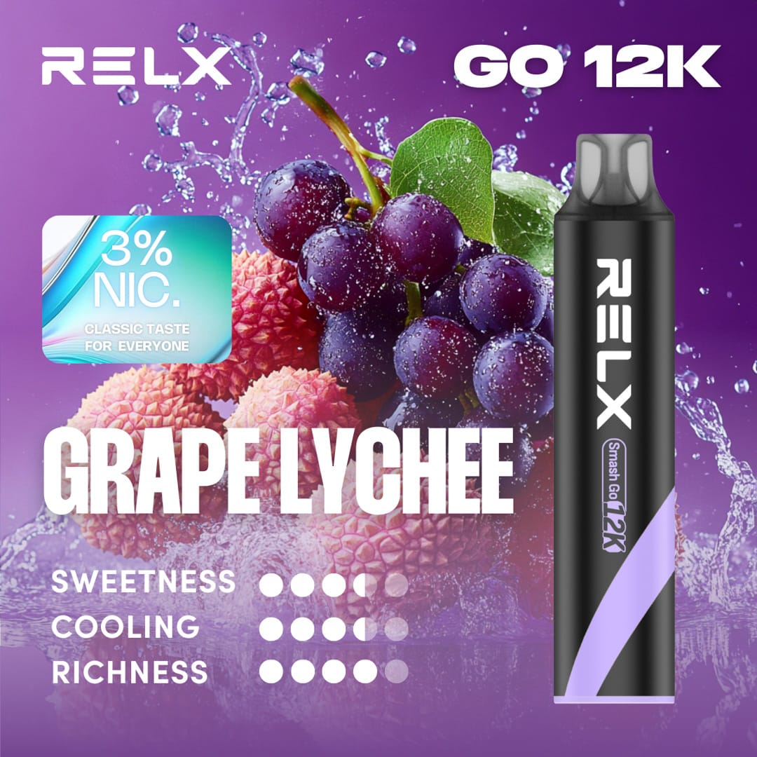Relx Smash Go 12k 12000 Puffs Grape Lychee 3% 1 Relx Smash Go 12k 12000 Puffs Grape Lychee 3%
